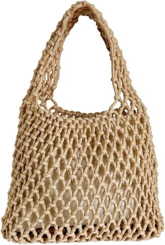 Mini Clutch Handbag Fishing Net Bucket Bag Cotton Rope Crochet Drawstring Woven Beach Bag Small Tote for Women Girls in Saudi Arabia