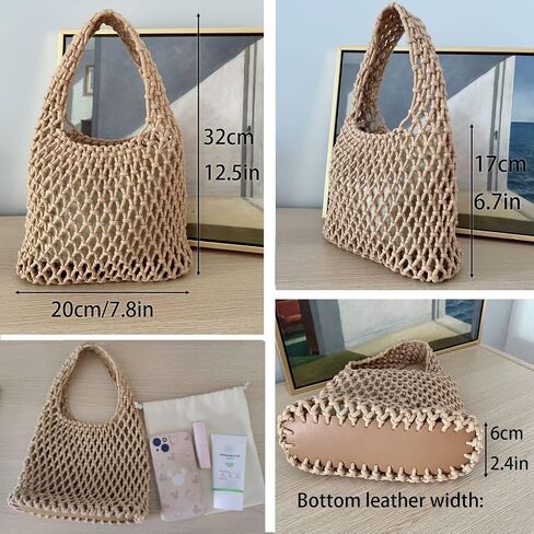 Mini Clutch Handbag Fishing Net Bucket Bag Cotton Rope Crochet Drawstring Woven Beach Bag Small Tote for Women Girls in Saudi Arabia