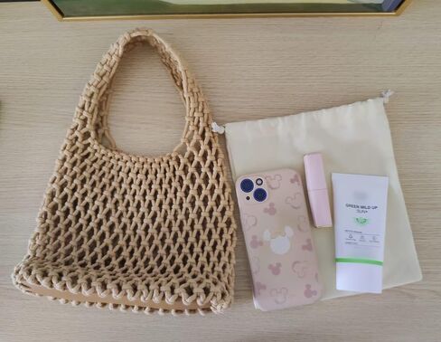 Mini Clutch Handbag Fishing Net Bucket Bag Cotton Rope Crochet Drawstring Woven Beach Bag Small Tote for Women Girls in Saudi Arabia