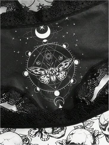 WDIRARA Women's 5 Pack Set Goth Graphic Print Mesh Sheer Lace Trim Mid Rise Underwear Briefs in Kuwait