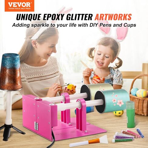 VEVOR Cup Turner for Crafts Tumbler, Tumbler Turner DIY Glitter Epoxy Resin Tumblers, Epoxy Pen Turner Attachment with Silent Motor Two-Way Rotation Silicone Pad, Cup Spinner Machine for Starters in Saudi Arabia