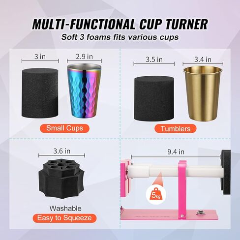 VEVOR Cup Turner for Crafts Tumbler, Tumbler Turner DIY Glitter Epoxy Resin Tumblers, Epoxy Pen Turner Attachment with Silent Motor Two-Way Rotation Silicone Pad, Cup Spinner Machine for Starters in Saudi Arabia