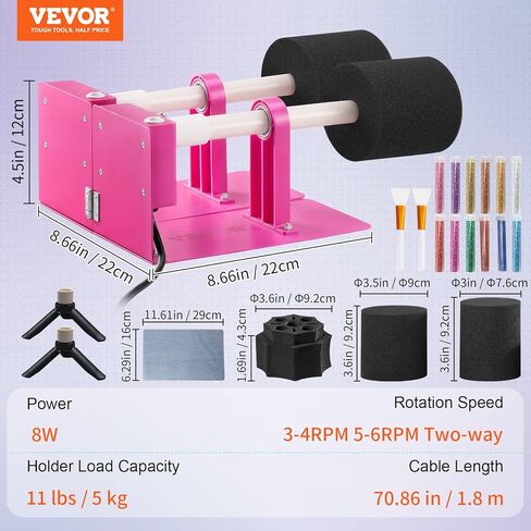 VEVOR Cup Turner for Crafts Tumbler, Tumbler Turner DIY Glitter Epoxy Resin Tumblers, Epoxy Pen Turner Attachment with Silent Motor Two-Way Rotation Silicone Pad, Cup Spinner Machine for Starters in Saudi Arabia