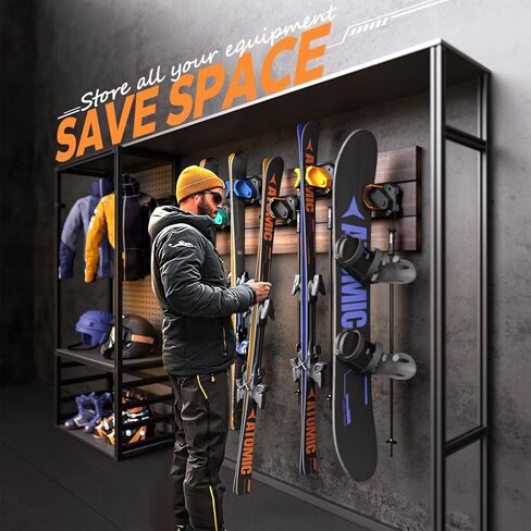 Skifavs لوح التزلج على الحائط موفر للمساحة، رف تخزين جداري للتزلج على الجليد لجدار المرآب يناسب أي عرض للتزلج/لوح التزلج على الجليد، حاملات التزلج الخالية من التلف لتنظيم تخزين الزلاجات على المدى الطويل in Kuwait