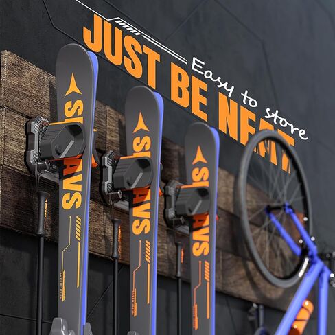 Skifavs لوح التزلج على الحائط موفر للمساحة، رف تخزين جداري للتزلج على الجليد لجدار المرآب يناسب أي عرض للتزلج/لوح التزلج على الجليد، حاملات التزلج الخالية من التلف لتنظيم تخزين الزلاجات على المدى الطويل in Kuwait