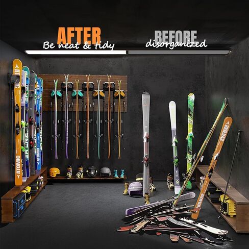 Skifavs لوح التزلج على الحائط موفر للمساحة، رف تخزين جداري للتزلج على الجليد لجدار المرآب يناسب أي عرض للتزلج/لوح التزلج على الجليد، حاملات التزلج الخالية من التلف لتنظيم تخزين الزلاجات على المدى الطويل in Kuwait