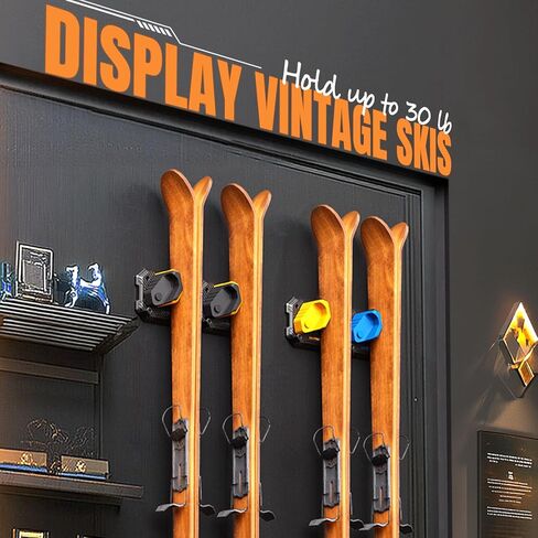 Skifavs لوح التزلج على الحائط موفر للمساحة، رف تخزين جداري للتزلج على الجليد لجدار المرآب يناسب أي عرض للتزلج/لوح التزلج على الجليد، حاملات التزلج الخالية من التلف لتنظيم تخزين الزلاجات على المدى الطويل in Kuwait