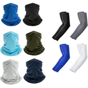 4 Pairs Sun Protection Sleeves to Cover Arms and 6 Pack Neck Gaiter Breathable Bandana Mask for Outdoor Protection