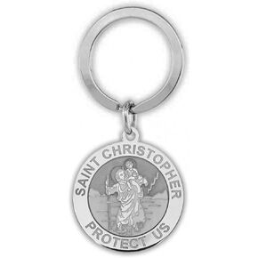 PicturesOnGold.com Stainless Steel Saint Christopher Religious Engravable Keychain 1 Inch X 1 Inch Round - Stainless Steel