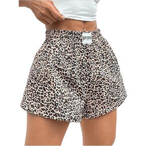 WDIRARA Women's Leopard Print High Waist Mini Shorts Elastic Waistband Loose Fit Shorts