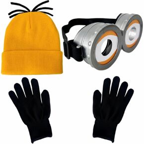 3Pcs Halloween Costumes Accessories for Men Women Adult Cosplay, Goggles Glasses Yellow Hat Black Gloves