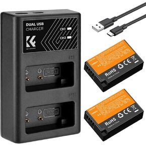 K&F Concept EN-EL15 EN-EL15C Battery and Dual Slot Charger for Nikon Z8 Battery Compatible with Nikon Z6ii Z6 Z7 D850 D780 D750 D7500 Camera, 2100mAh