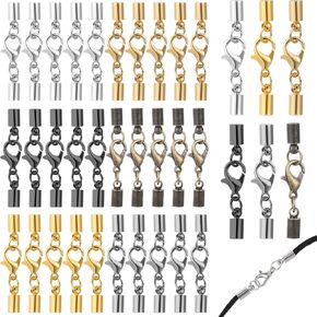 36 Sets Fold Over Cord Ends Kit for Jewelry Making Lobster Claw Clasps with Cord Ends Crimp Covers Clips for Ribbon Tassel Bracelet Necklace Jewelry Making, 6 Color