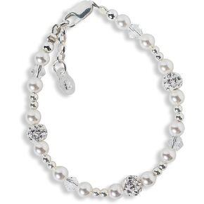 Cherished Moments Sterling Silver Bracelet for Babies, Toddlers and Little Girls with High-End Simulated Pearl, Crystal and Sparkling Stardust Beads