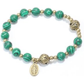 Nazareth Store Stone Beads Rosary Bracelet with Metal Separators and Catholic Medal - Durable and Elegant Wrist Jewelry