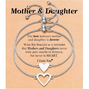 Mother Daughter Heart Bracelets Mommy and Me Adjustable Jewelry Birthday Christmas Gifts for Mom and Daughter