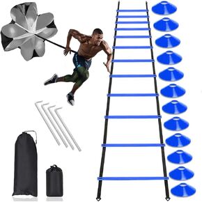 YCRRVAE Football Training Equipment | Speed Agility Training Set, Including 1 Agility Ladder, 4 Steel Piles,12 Disc Cones,1 Resistance Umbrella .| for Athletes/Sports Including Football & Basketball