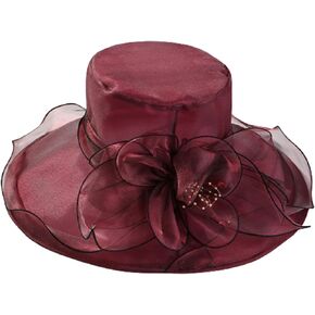 Wide Brim Organza Hat Dress Hat for Women Lady Tea Party Kentucky Derby Noble Church Wedding Cap