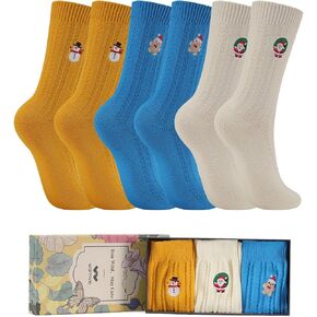 WRMVIN Crew Socks for Women Thick Knit Sock, Cotton Cool Dress Socks Women Warm Winter Socks Christmas Gift