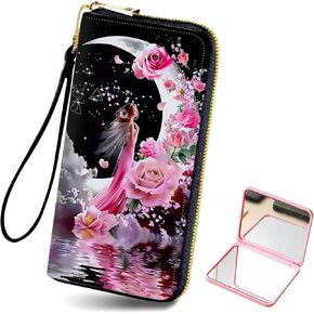 Long Wallet for Women, PU Leather Wristlet Wallet with Zipper Credit Card Holder Pocket Business Travel Wallet