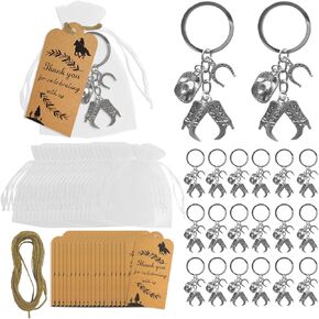 61Pcs Western Cowboy Party Favors, Hat Boot Horseshoe Western Keychain, Organza Bag, Thank You Card and Rope Western Party Decorations, Western Gifts for Both Cowboy Girls and Cowboy Boys