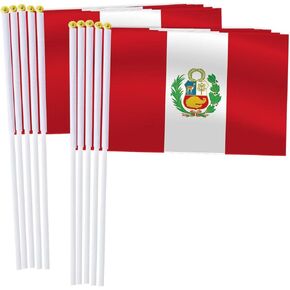 25 Pack Peru Handheld Small Flag,Mini Peruvian Hand Held Miniature Stick Decor