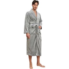 RONGTAI Mens Plush Long Robe Soft and Warm Full Length Bathrobe