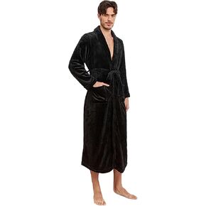 RONGTAI Mens Plush Long Robe Soft and Warm Full Length Bathrobe