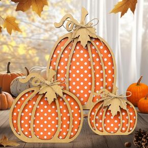 Fall Decor for Home, 3 Pcs Wooden Fall Decorations, Fall Pumpkin Decor Self Sitters, Autumn Thanksgiving Pumpkin Table Mantel Decorations