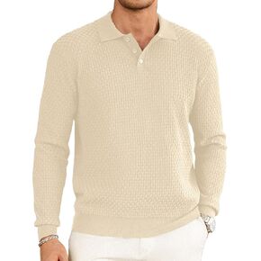 Hardaddy Men's Knit Polo Shirts Long Sleeve Knitted Button Up Pullover Sweater Polo Textured Casual Collared Tops