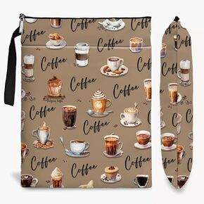Book Sleeve for Book Lovers with Zipper Protector Paperback Cover, Washable Fabric Book Cover Gifts, Coffee Pattern Book Pouch Gifts for Girl Women Birthday Graduation Christmas Gifts (Brown 2, Large)