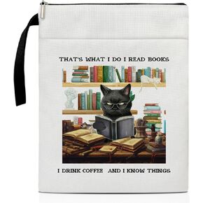 Black Cat Inspirational Book Cover, Cat Book Sleeve with Zipper, Book Pouch Book Cover Kindle Protector Sleeve, Book Sleeve for Book Lovers Cat Gifts for Women Teen Librarian Bookworm Bookish -06