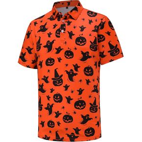 Men's Golf Polo Shirt Halloween Funny Golf Shirts for Men Performance Moisture Wicking Quick Dry Athletic Short Sleeve Shirt