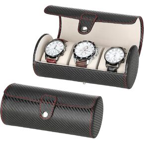 3-Slot Travel Watch Case Roll Organizer for Men, Vegan PU Leather Watch Display Storage Holder Case for Watch Collection (Brown)