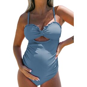 CUPSHE Women's One Piece Swimsuit Maternity Bathing Suit Pregnancy Ruffled Sweetheart Neck Cutout Front Bow Back Hook