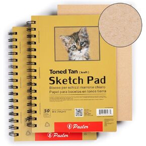 5.5X8.5" Toned tan Sketch Pad, 2 Pack,100 Sheets (86lb./128gsm), Spiral Bound Artist Sketch Book, Acid Free Drawing Paper (2 Pack)