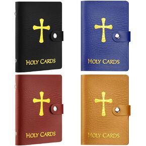 Eersida 4 Pcs Holy Card Holder Carrying Each Case Hold to 40, Prayer Holder with Gold Stamped Cross, Faux Leather Holy Bag Card Organizer for Religious Prayer(Classic)