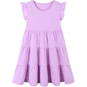 HILEELANG Little Girls Short Sleeve Dresses Easter Summer Cotton Casual Skater Swing Twirly Sundress