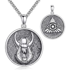 Egyptian Necklace 925 Sterling Silver Anubis Ankh Eye of Horus Necklace Egypt Scarab Pendant Jewelry Gift for Men Women