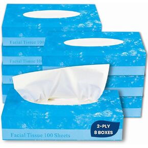 1InTheOffice Facial Tissue, Tissue Paper Box, Facial Tissue Paper, 2-Ply, Soft and Strong, Flat Box, White, 100 Sheets/Box, 8 Boxes