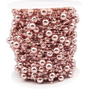 INSPIRELLE 99 Feet Rose Gold Christmas Tree Beads Artificial Pearls Beads Garland Chain Plastic Bead Roll for DIY Christmas Wedding Decoration