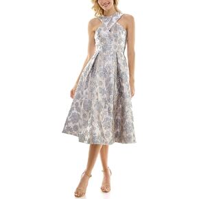 Women's Brocade Jacquard Halter Midi Dress