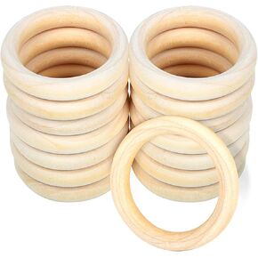 Bestsupplier 50 Pcs Unfinished Solid Wooden Rings for Craft, Ring Pendant and Connectors Jewelry Making, 5 Size