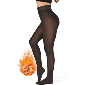 KBVOT Fleece Lined Tights Women Sheer Fake Translucent Pantyhose Faux Translucent Winter Thermal Warm High Waisted Leggings