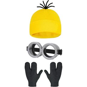 TITIO Family Halloween Costume Accessories Set Yellow Beanie Knit Hat Vintage Goggles Glasses Black Gloves