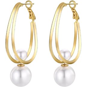 14k Gold Plated Lightweight Pearl Earrings,Trendy Jewelry,Teardrop Hoop Earrings for Women,Pearl Drop Earrings,Elegant Jewelry for Gifts