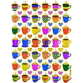 Coffee Tea Cup Waterproof Self-Adhesive Metallic Foil Decorative Scrapbook Sticker, Nice Size for Day Planner, Homemade Calendar, Journal, Letters, and Cards. (420 Stickers) (ST-10-COFFEE)