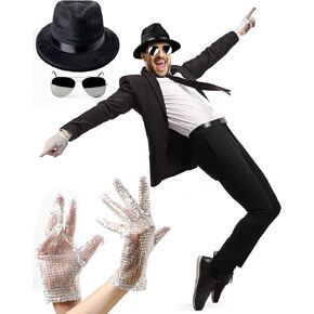80’s Iconic Pop Star Halloween Costume with Fedora, Sparkling Sequin Gloves and Silver Aviator Sunglass- Elegant 80’s and 90’s Themed Party Outfits
