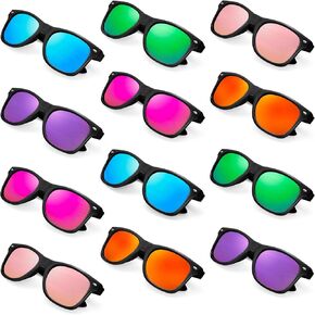 12 Pack Wholesale Retro Neon Colors Party Favor Supplies Unisex Sunglasses Bulk for Adults Teens, UV400 Protection