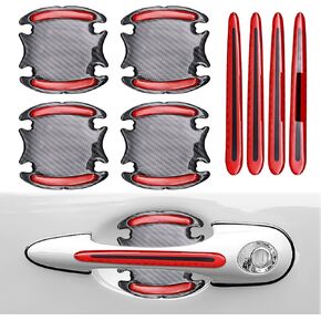 8PCS Car Door Handle Stickers, Universal Anti-Scratches Auto Door Handle Protective Films, 3D Carbon Fiber Anti Scratches Protective Films, with Safety Reflective Strips (Blue)